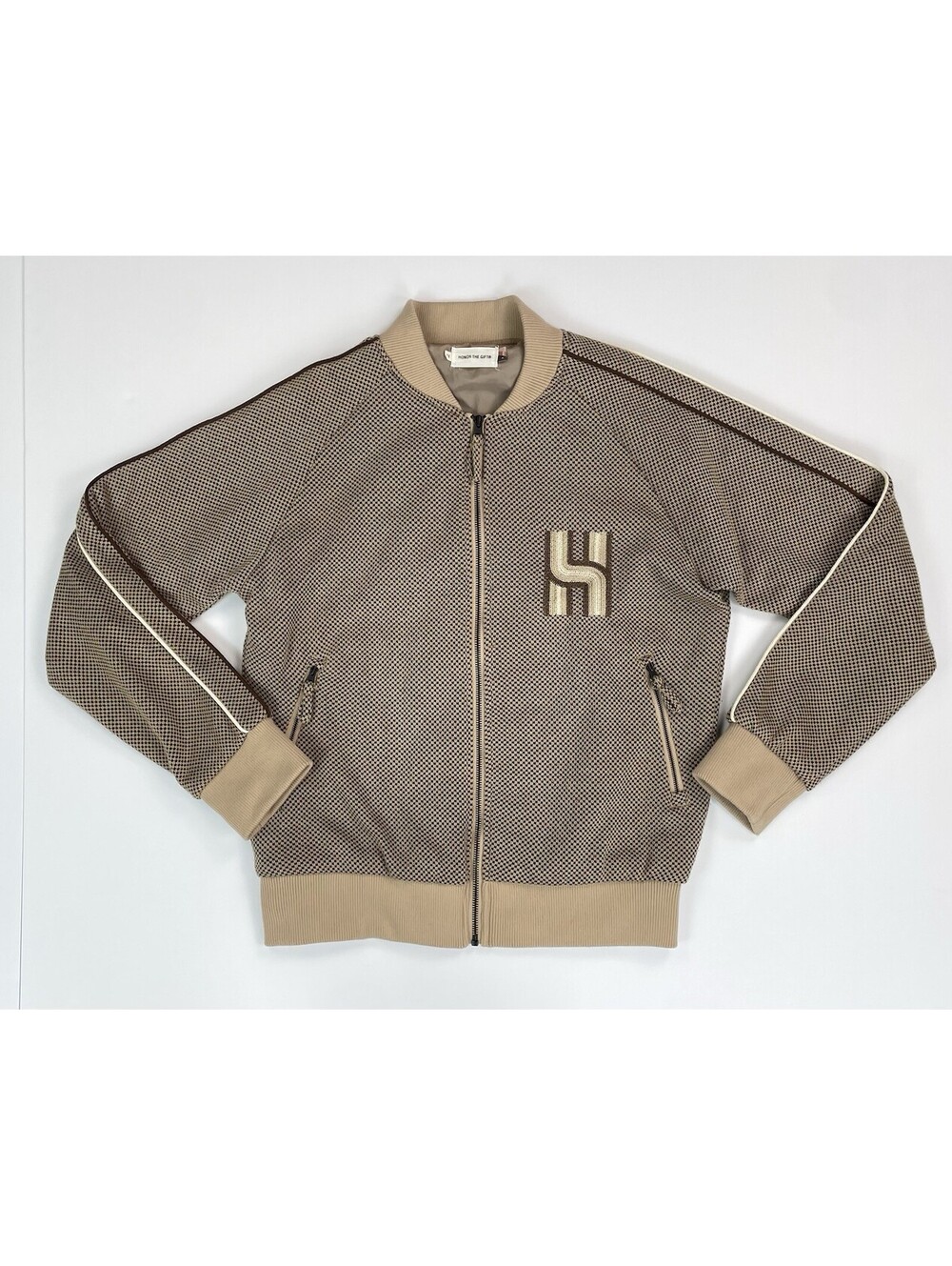 Honor The Gift Novelty Knit Track Jacket Brown Mens Size M Streetwear Full Zip